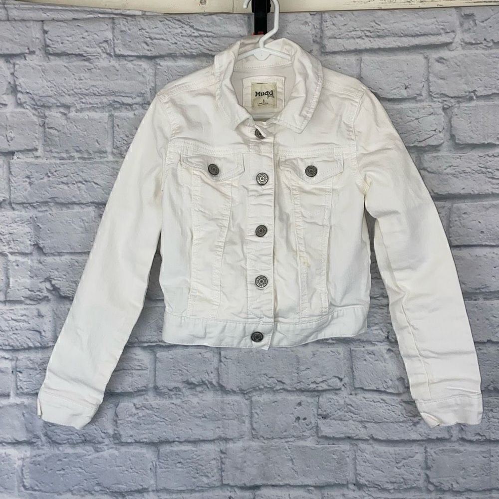 Mudd girls button up Longsleeve white jean jacket sz 8